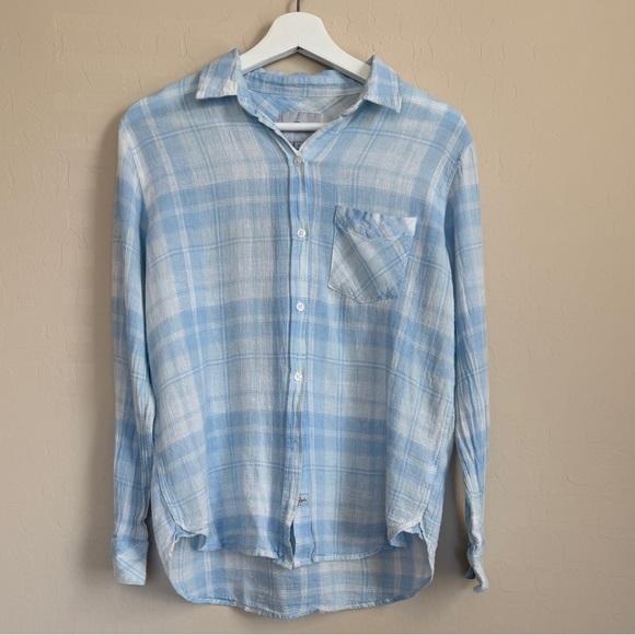 Rails Charli Rockport Plaid Button Down Shirt Blue White Lightweight Linen Small - Picture 5 of 13